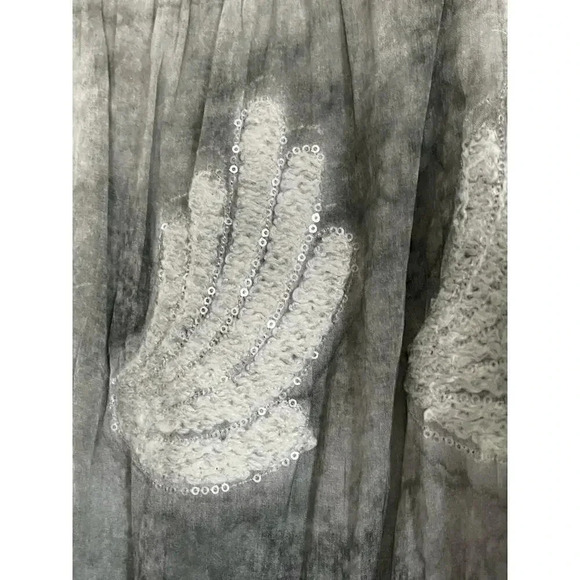 Belle France Boho Lagenlook Sage Embellished Lace Tunic Knit Chiffon Top Size L - Picture 3 of 10